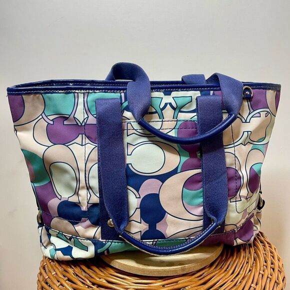 Coach Kyra Scarf Print C Signature Tote Bag Purple Blue Vintage Geometric Medium - Picture 10 of 10